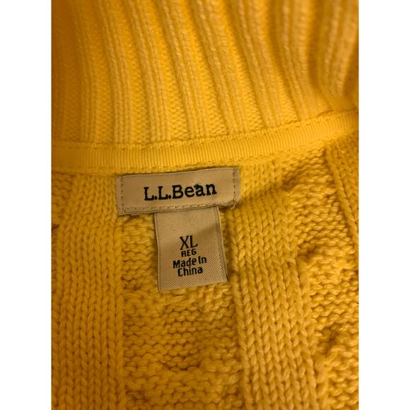 LLBean Sweater SZ XL Yellow Cable Knit Zip UP Classic Preppy Beachy Golf Tennis - Picture 5 of 10